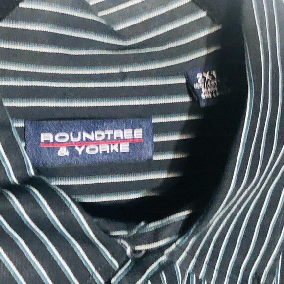 Roundtree & Yorke button down shirt striped collar long sleeve black green READ - Picture 5 of 10